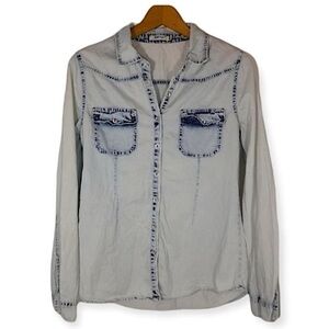 LESHOP SIZE MEDIUM COTTON LIGHTWEIGHT DENIM WESTERN COWGIRL CASUAL BUTTON UP TOP
